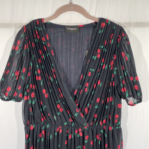 NWT $388 The Kooples [ 4‎ (XL) ] V-Neck Cherry Print Asymmetric Dress #G903 - Picture 9 of 14